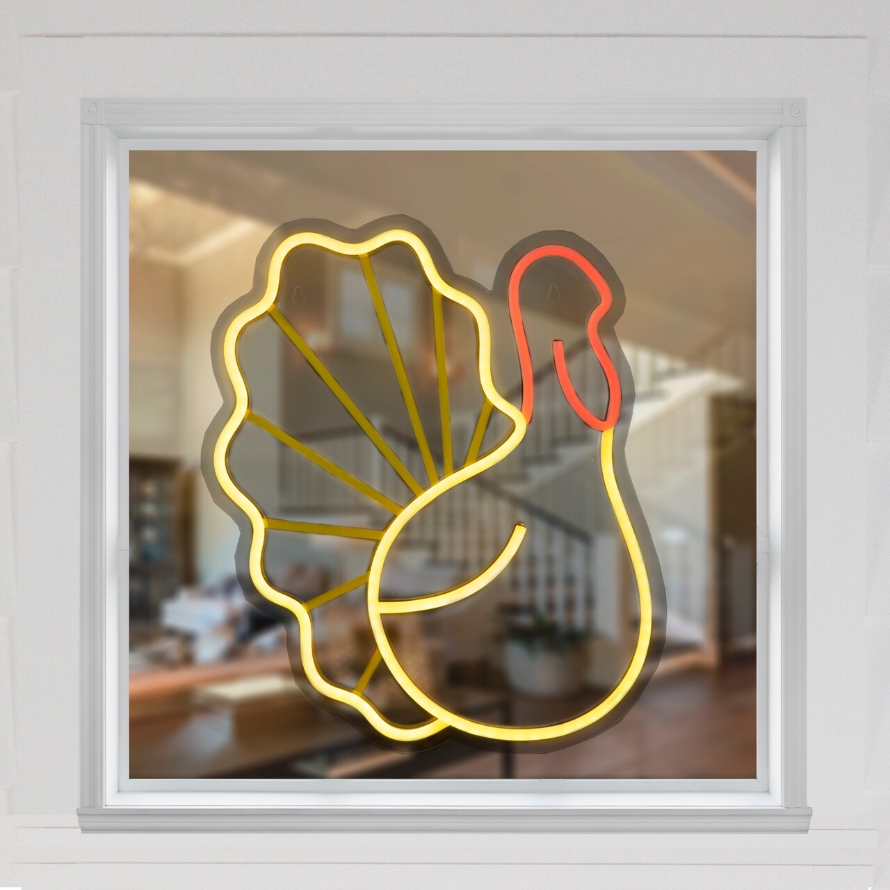 Northlight Pre-lit LED Turkey Thanksgiving Neon Wall or Window Decoration – 15" - Yellow and Red